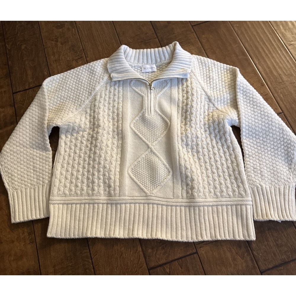 We Norwegians Chunky Knit Fair Isle Merino Wool Blend Half zip Sweater Beige - S